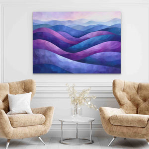 a living room with two chairs and a painting on the wall