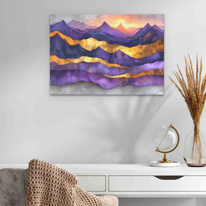 a painting on a wall above a white table