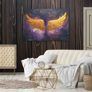 a living room with a couch and a painting on the wall