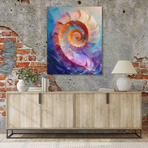 a painting on a wall above a sideboard