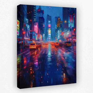 a painting of a city street at night