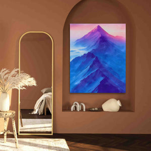 a room with a mirror and a painting on the wall