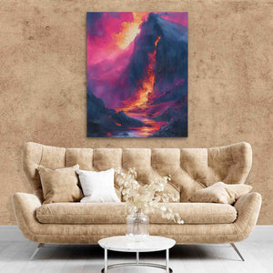 a living room with a couch and a painting on the wall