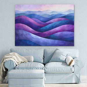 a living room with a couch and a painting on the wall