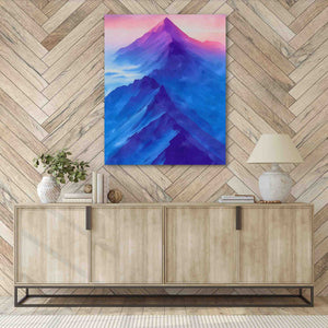 a painting hanging on a wall above a sideboard