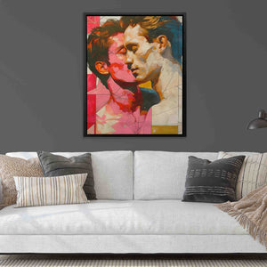 a living room with a couch and a painting on the wall