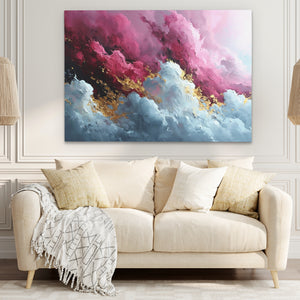 a living room with a couch and a painting on the wall