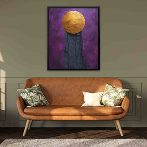 a living room with a couch and a painting on the wall