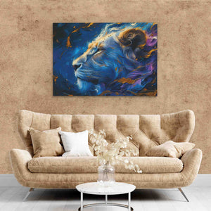 a living room with a couch and a painting on the wall