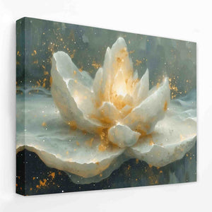 a painting of a white flower on a black background