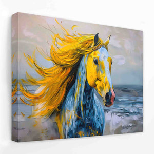 a painting of a horse running on the beach