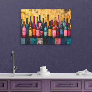 a kitchen with a sink and a painting on the wall