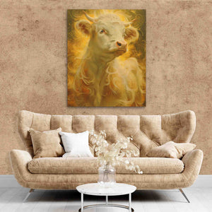 a living room with a couch and a painting on the wall