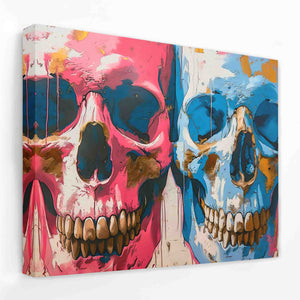 a painting of two skulls painted on a wall