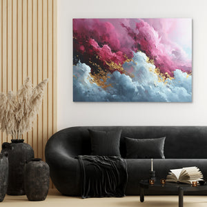 a living room with a couch and a painting on the wall