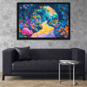 a living room with a couch and a painting on the wall