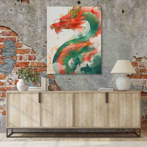 a picture of a dragon on a brick wall