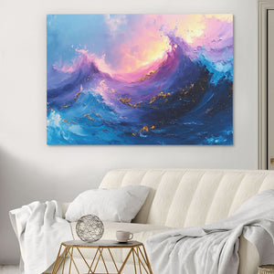 a living room with a couch and a painting on the wall