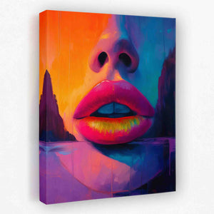 a painting of a woman's face with bright colors