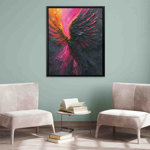 a living room with two chairs and a painting on the wall