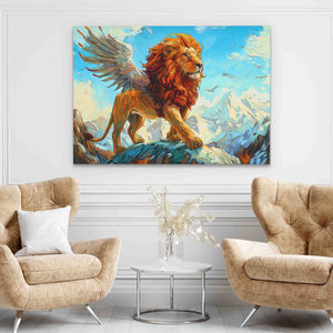 a living room with two chairs and a painting on the wall