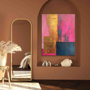 a painting on a wall next to a mirror