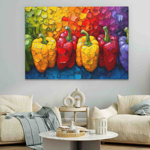 a living room with a couch and a painting on the wall