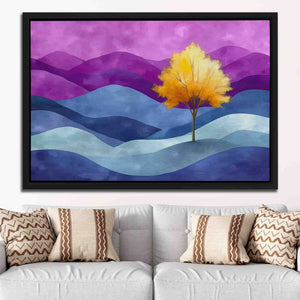 a living room with a couch and a painting on the wall