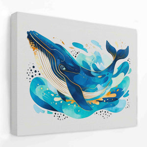 a painting of a blue whale on a white background