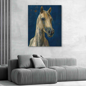 a painting of a horse in a living room