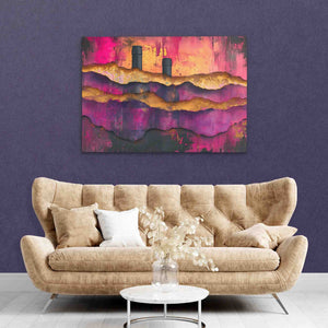 a living room with a couch and a painting on the wall