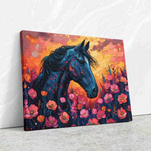 a painting of a horse in a field of flowers