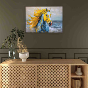 a painting of a horse on a wall