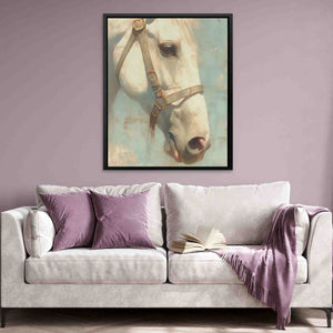 a living room with a couch and a painting on the wall