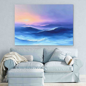 a living room with a couch and a painting on the wall