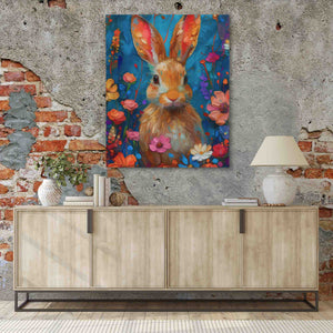 a painting of a rabbit on a brick wall