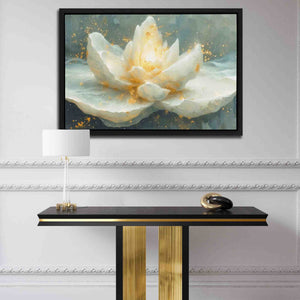 a painting of a white flower on a wall