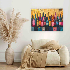 a room with a couch and a painting on the wall