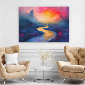 a living room with two chairs and a painting on the wall