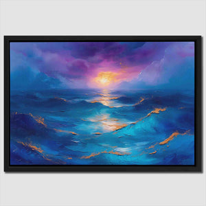 a painting of a sunset over the ocean