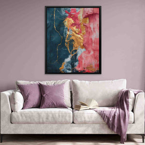a living room with a couch and a painting on the wall