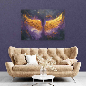 a living room with a couch and a painting on the wall