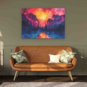 a living room with a couch and a painting on the wall