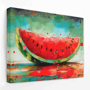 a painting of a slice of watermelon on a table