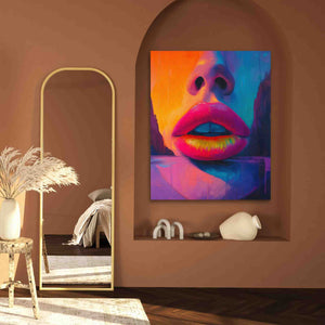 a painting of a woman's face on a wall