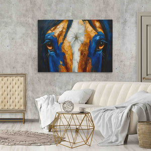 a living room with a couch and a painting on the wall