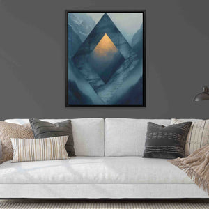 a living room with a couch and a painting on the wall