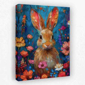 a painting of a rabbit surrounded by flowers