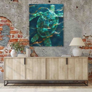 a painting of a turtle on a brick wall