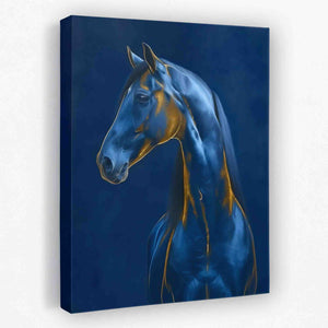 a painting of a blue horse on a blue background
